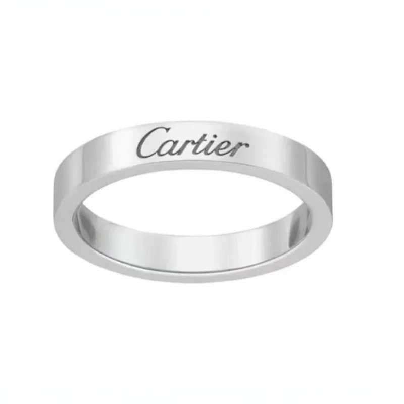 Cartier Jewelry Engraved Signature Band Ring — Square money [signature without drill] white gold