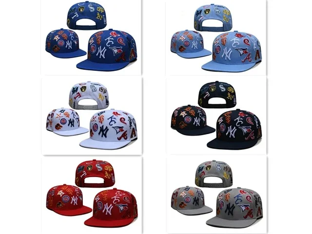 Unbranded Hats Flat-Brim Snapback Cap with Embroidered Baseball Team Logos product detail image 1