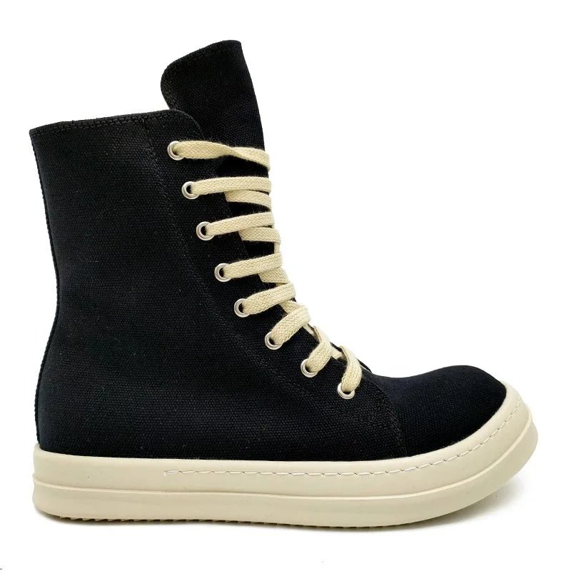 Unbranded Sneakers High-top canvas lace-up with rubber toe cap — High-top black-toe canvas shoes