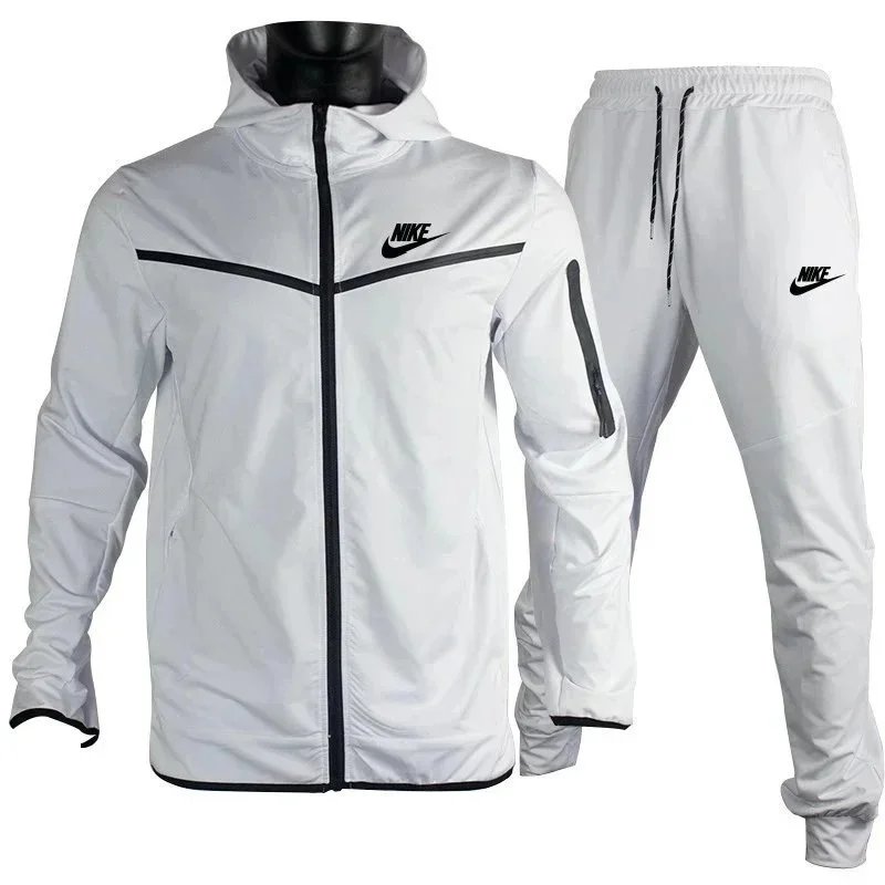 Nike Tracksuits Hooded Zip Jacket and Jogger Set — White-Black Label