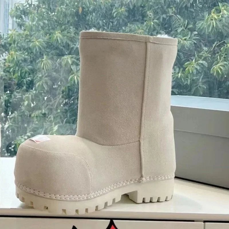 Unbranded Boots Faux Fur-Lined Mid-Calf Lug Sole — off-white mid-barrel wool