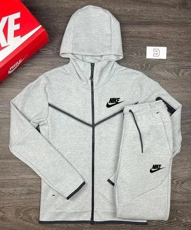 Nike Tracksuits Hooded Zip Jacket and Jogger Set — Gray-Black Label