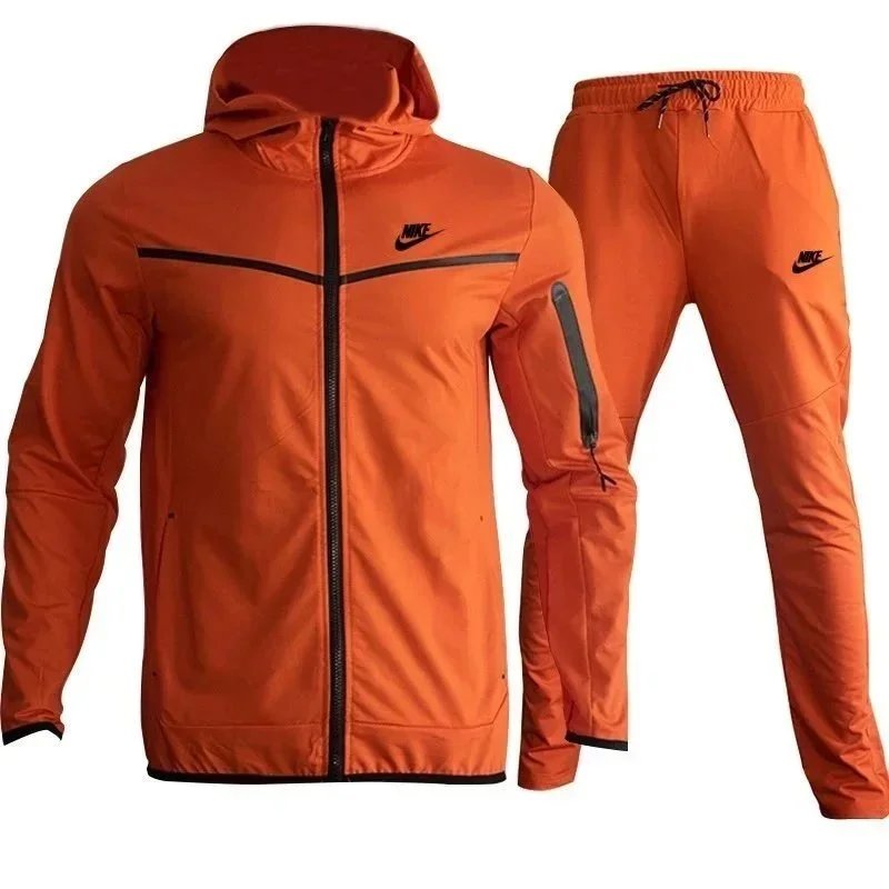 Nike Tracksuits Hooded Zip Jacket and Jogger Set — Full Orange-Black Label