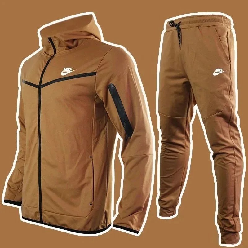 Nike Tracksuits Hooded Zip Jacket and Jogger Set — Light Brown-White Label