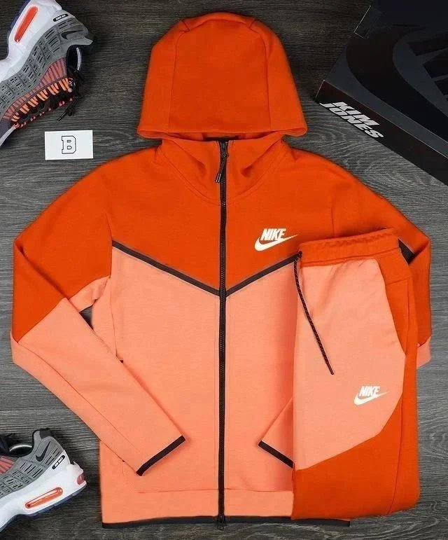 Nike Tracksuits Hooded Zip Jacket and Jogger Set — Orange-White Label
