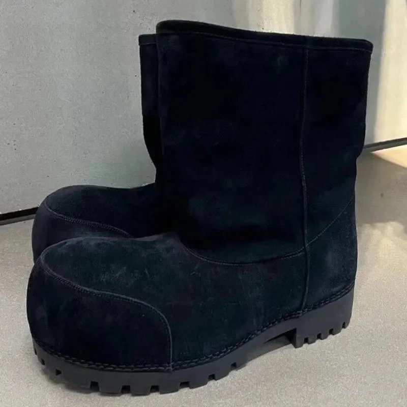 Unbranded Boots Faux Fur-Lined Mid-Calf Lug Sole — Black mid-barrel wool