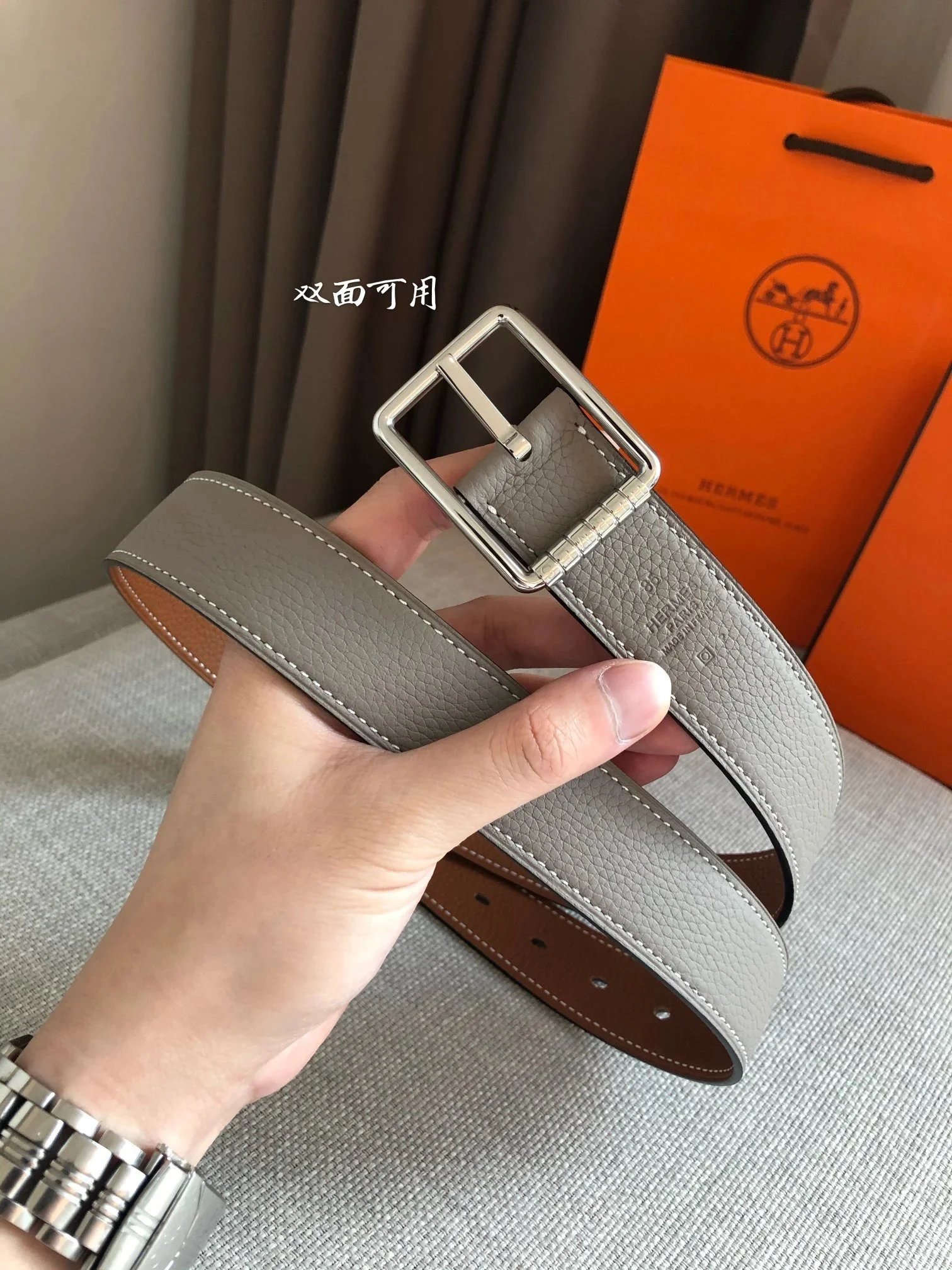 Hermès Belts 32 mm reversible grained leather pin-buckle belt image 5