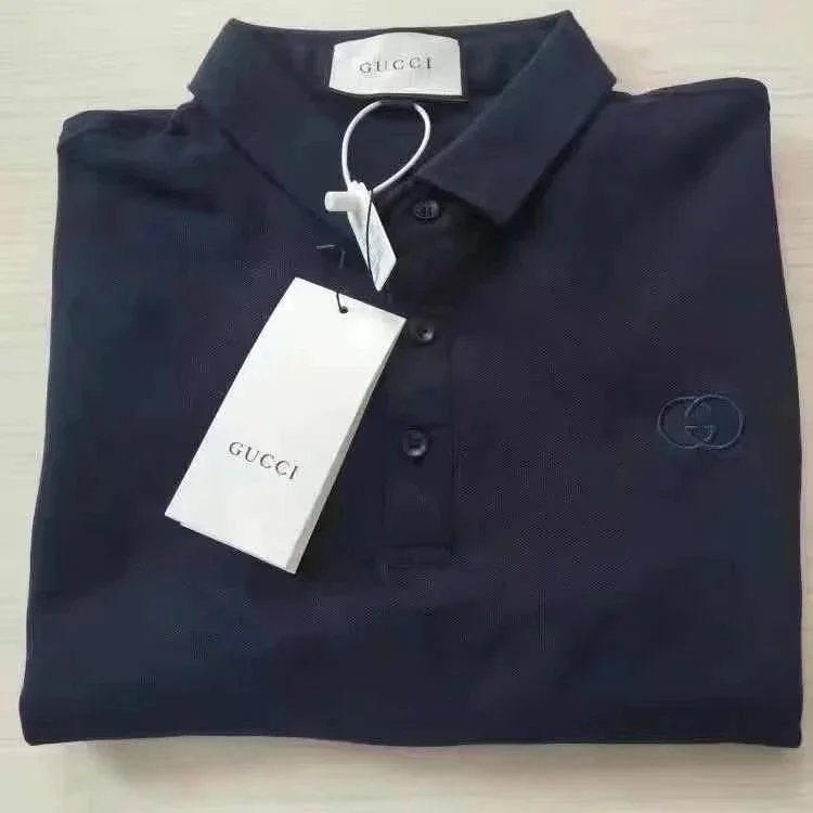 Gucci T-Shirts Short-Sleeve Polo Shirt with Interlocking G Embroidery — Dark blue
