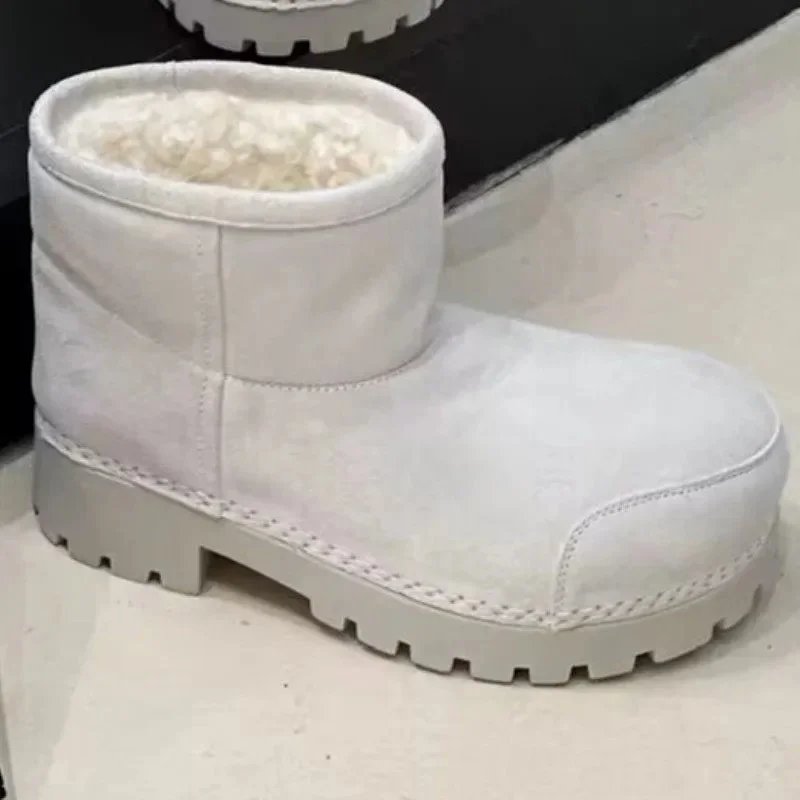 Unbranded Boots Faux Fur-Lined Mid-Calf Lug Sole — off-white low-barrel wool