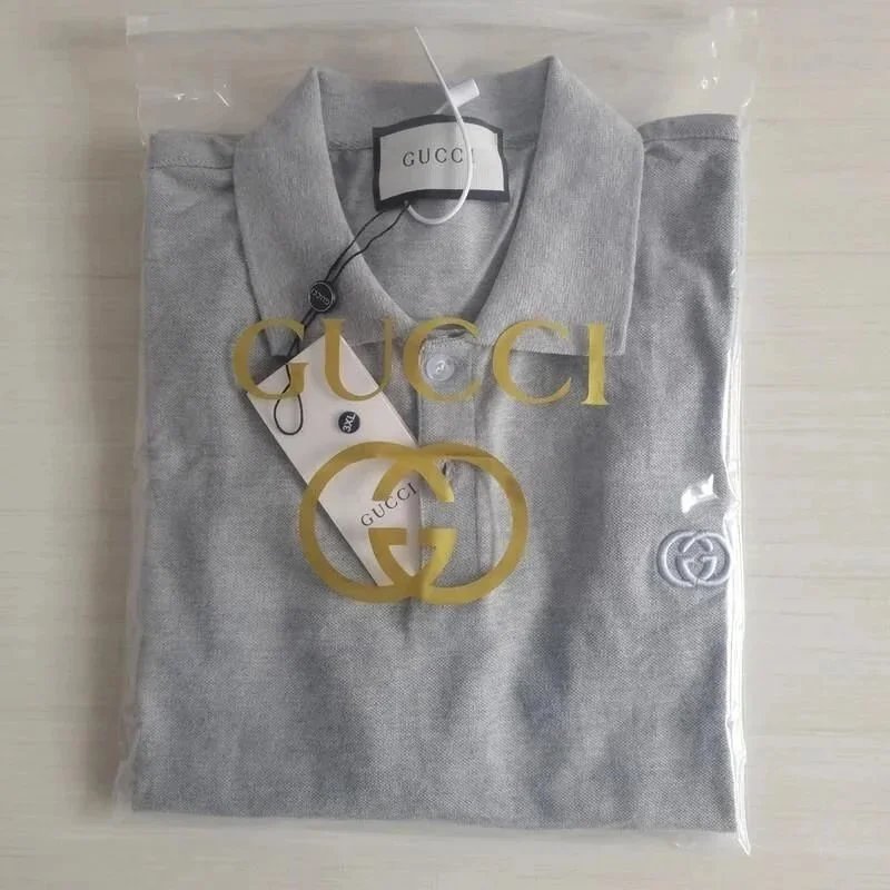 Gucci T-Shirts Short-Sleeve Polo Shirt with Interlocking G Embroidery — gray