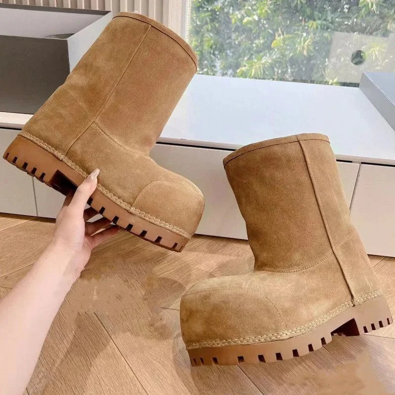 Unbranded Boots Faux Fur-Lined Mid-Calf Lug Sole image 4