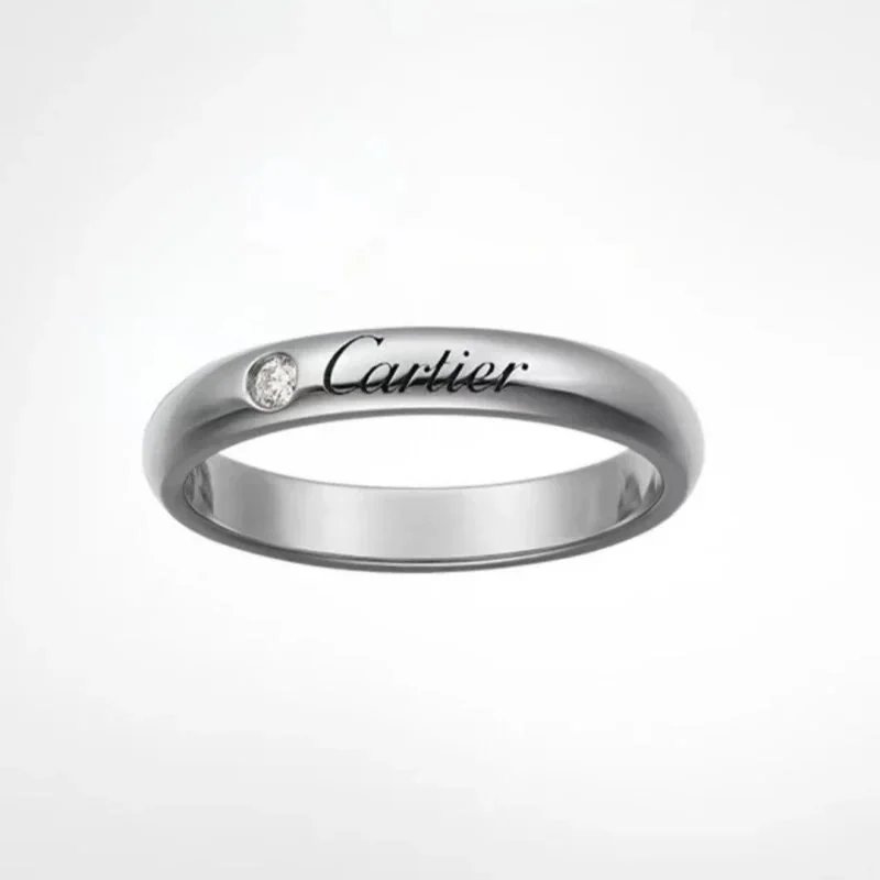 Cartier Jewelry Engraved Signature Band Ring — Round [signature diamond] white gold