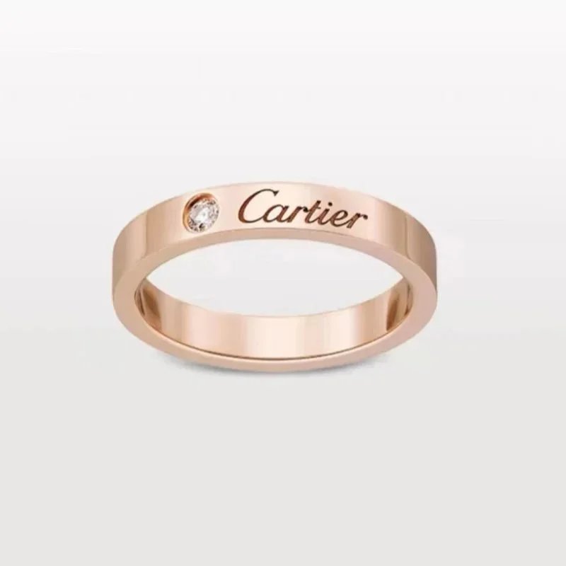 Cartier Jewelry Engraved Signature Band Ring — Square style [signature diamond] rose gold