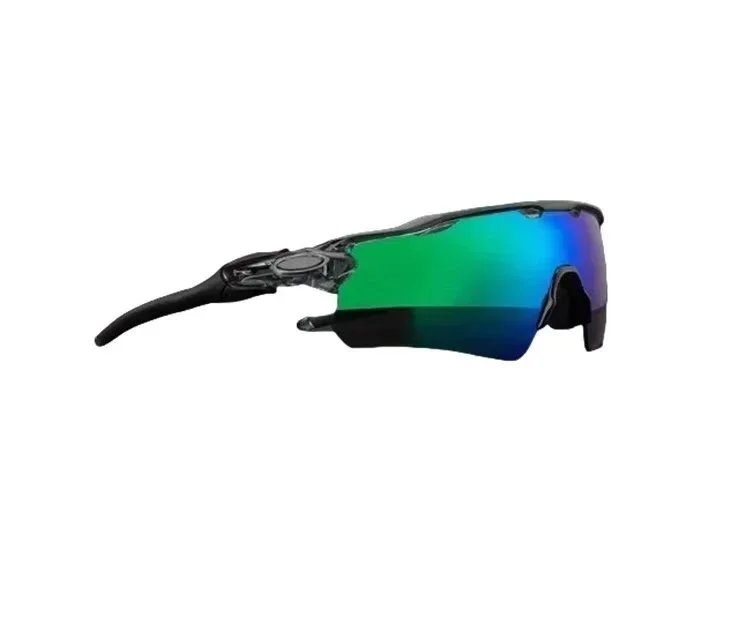 Unbranded Eyewear Wraparound shield sports sunglasses — Transparent gray frame, black logo, black foot sleeves, green lenses