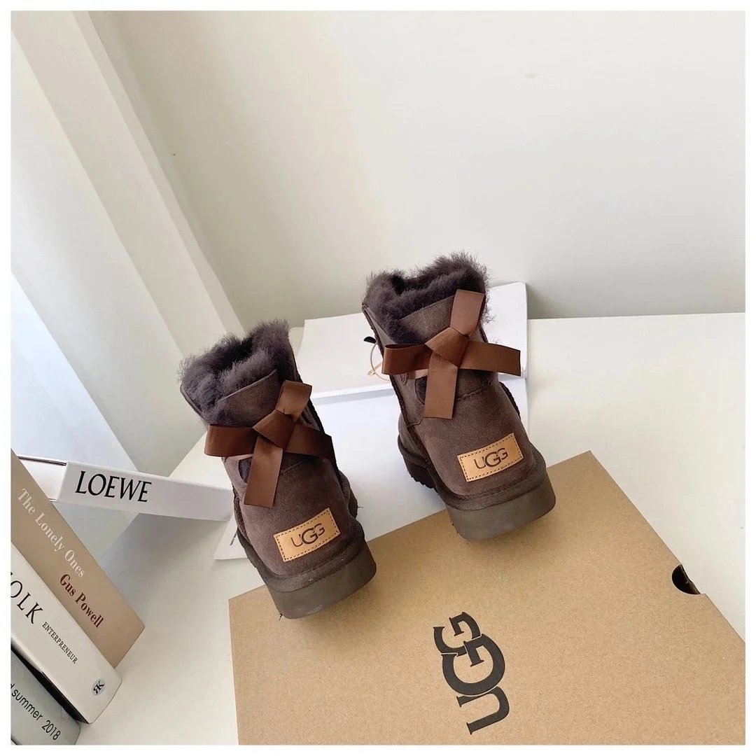 UGG Boots Bailey Bow fur-lined ankle — Chocolate color