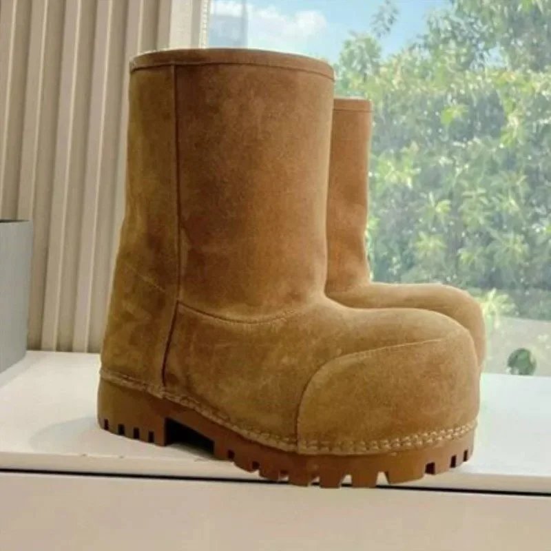 Unbranded Boots Faux Fur-Lined Mid-Calf Lug Sole — Camel Plush
