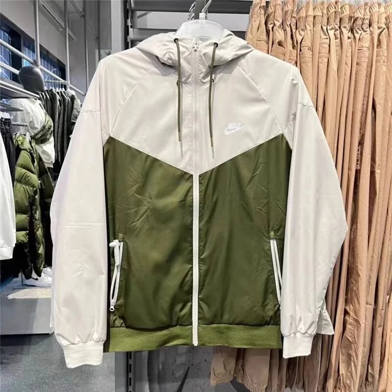 Nike Jackets Hooded color-block windbreaker — Beige white-green double layer upgrade