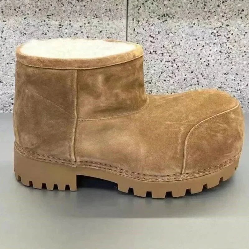 Unbranded Boots Faux Fur-Lined Mid-Calf Lug Sole — Camel low tube plush