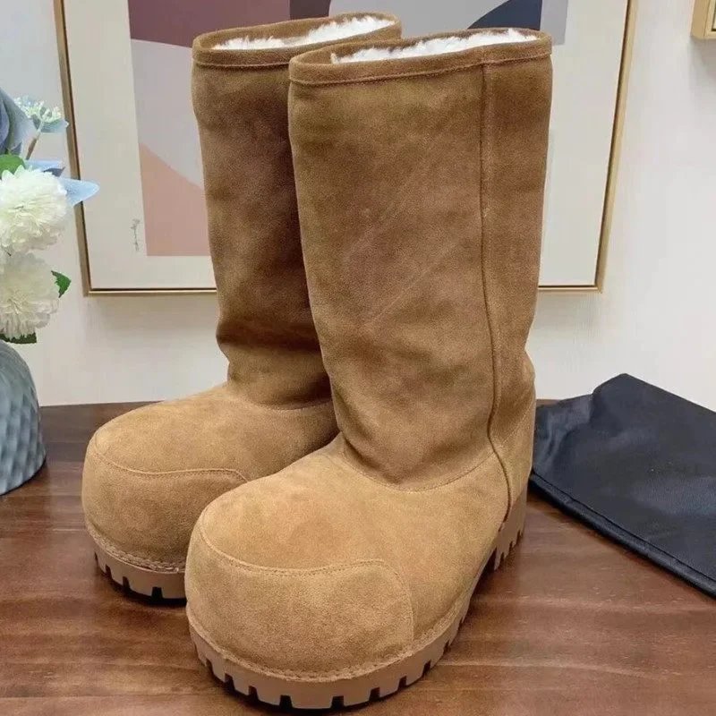 Unbranded Boots Faux Fur-Lined Mid-Calf Lug Sole — Camel High Plush