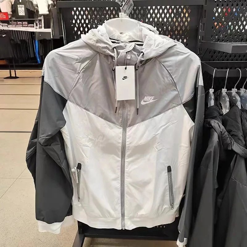 Nike Jackets Hooded color-block windbreaker — Gray double-layer upgrade version