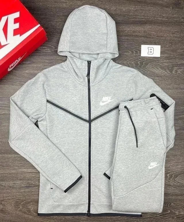 Nike Tracksuits Hooded Zip Jacket and Jogger Set — Gray-White Label