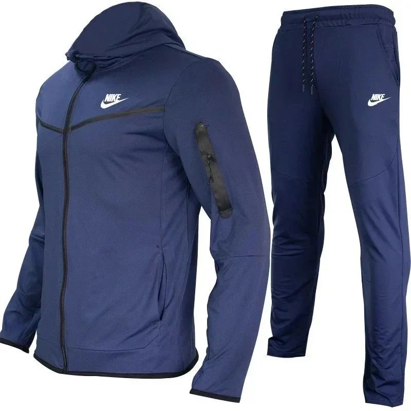 Nike Tracksuits Hooded Zip Jacket and Jogger Set — Navy Blue-White Label