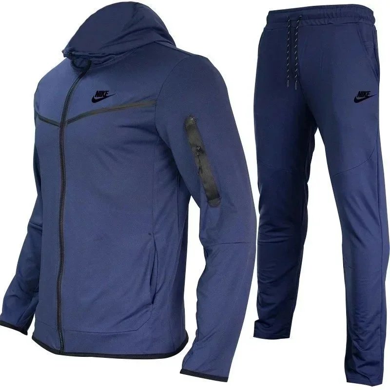 Nike Tracksuits Hooded Zip Jacket and Jogger Set — Navy Blue-Black Label