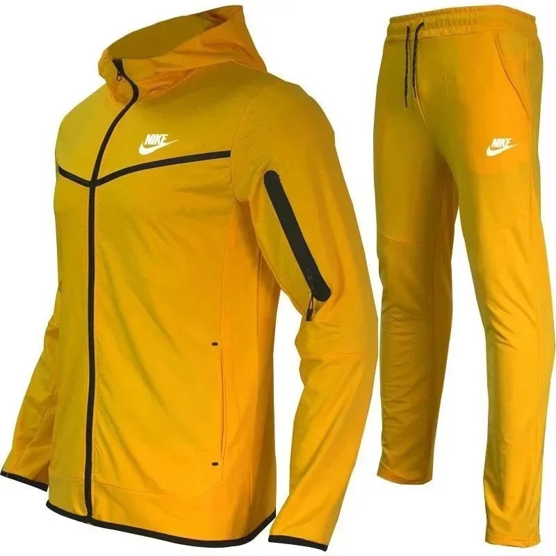 Nike Tracksuits Hooded Zip Jacket and Jogger Set — Yellow-White Label