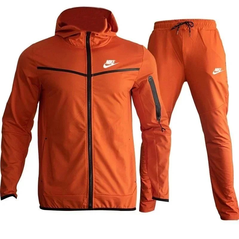 Nike Tracksuits Hooded Zip Jacket and Jogger Set — Full Orange-White Label