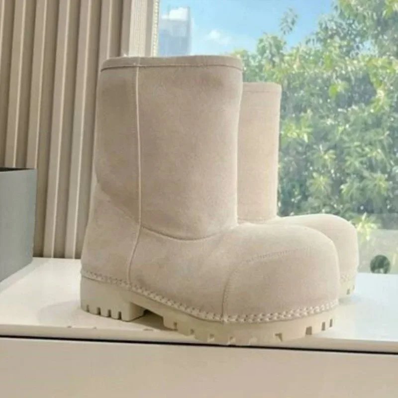 Unbranded Boots Faux Fur-Lined Mid-Calf Lug Sole — Off-white medium plush
