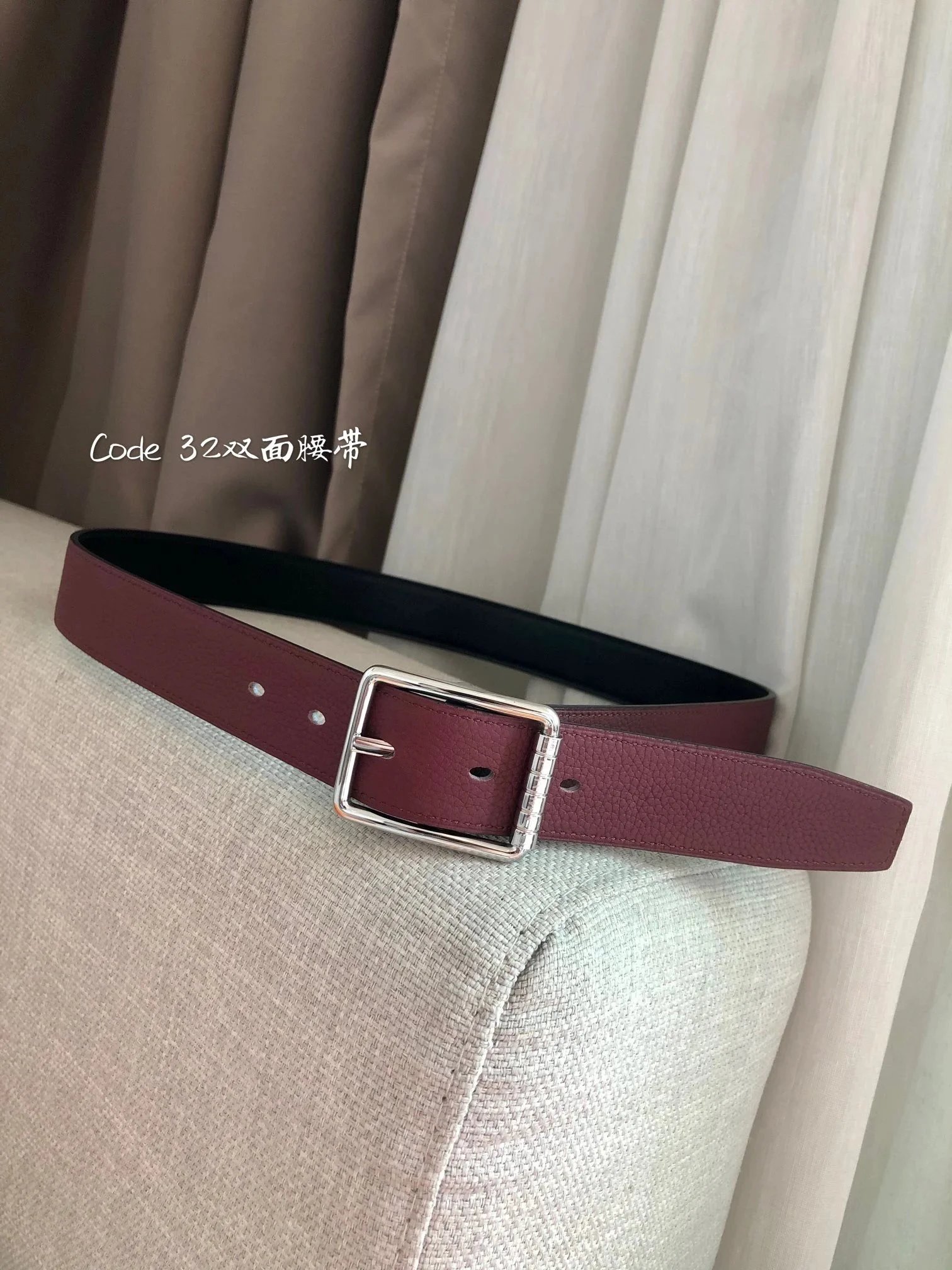 Hermès Belts 32 mm reversible grained leather pin-buckle belt — Style: 4