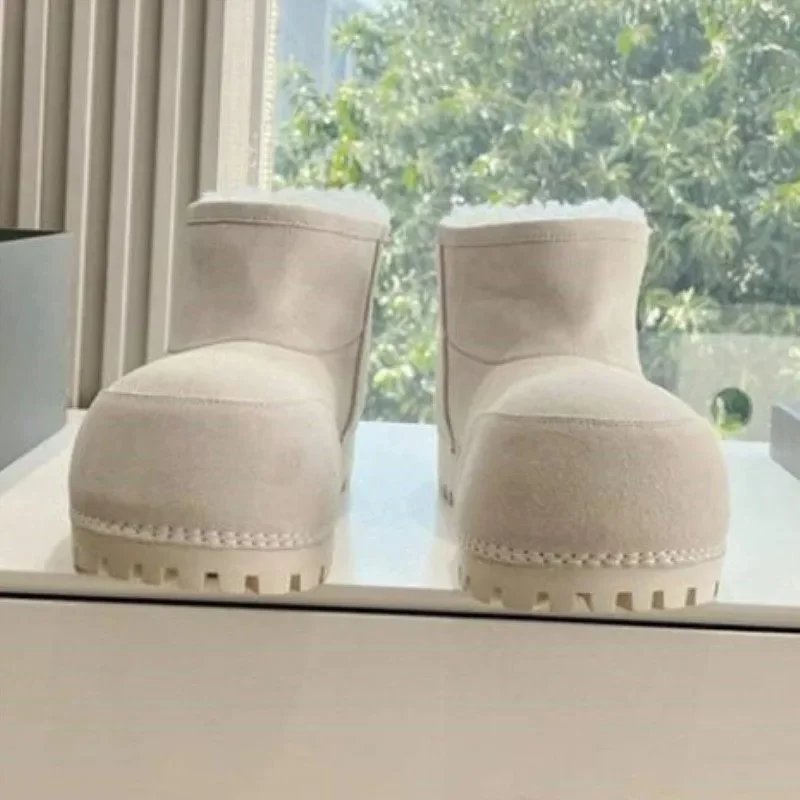 Unbranded Boots Faux Fur-Lined Mid-Calf Lug Sole — rice white low tube plush