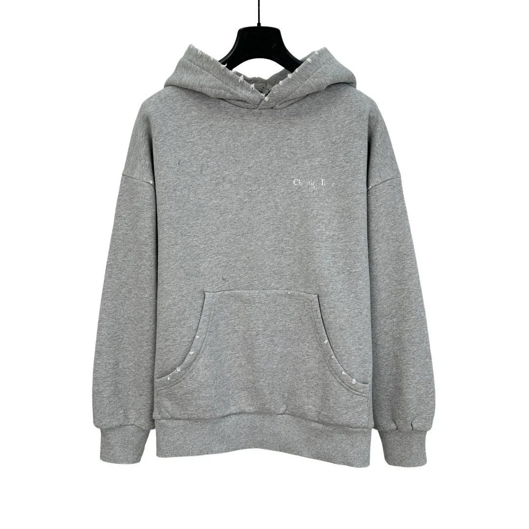 Unbranded Hoodies & Sweatshirts Distressed Hooded Sweatshirt with Kangaroo Pocket — gray