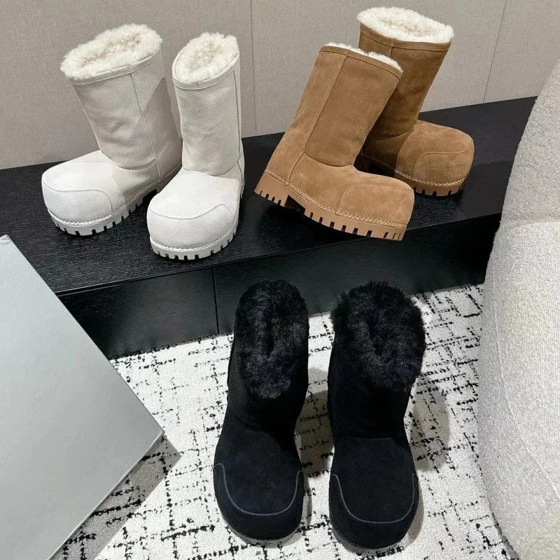 Unbranded Boots Faux Fur-Lined Mid-Calf Lug Sole image 3