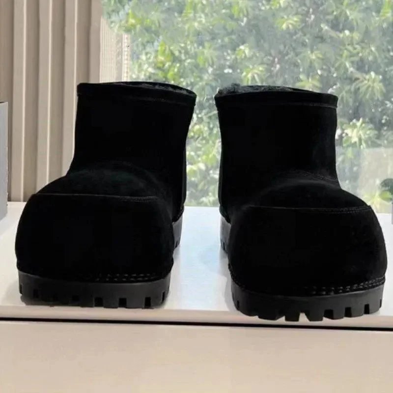 Unbranded Boots Faux Fur-Lined Mid-Calf Lug Sole — Black low tube plush