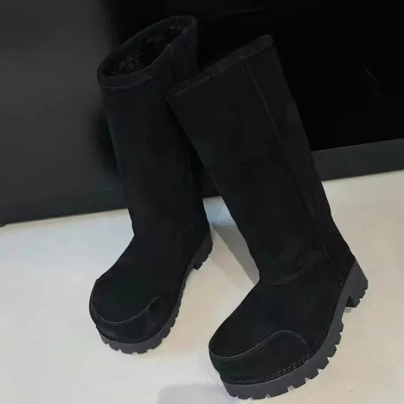 Unbranded Boots Faux Fur-Lined Mid-Calf Lug Sole — Black high plush