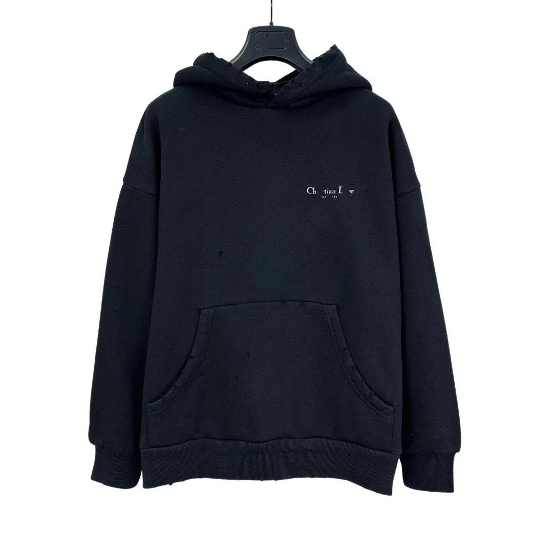 Unbranded Hoodies & Sweatshirts Distressed Hooded Sweatshirt with Kangaroo Pocket — Black