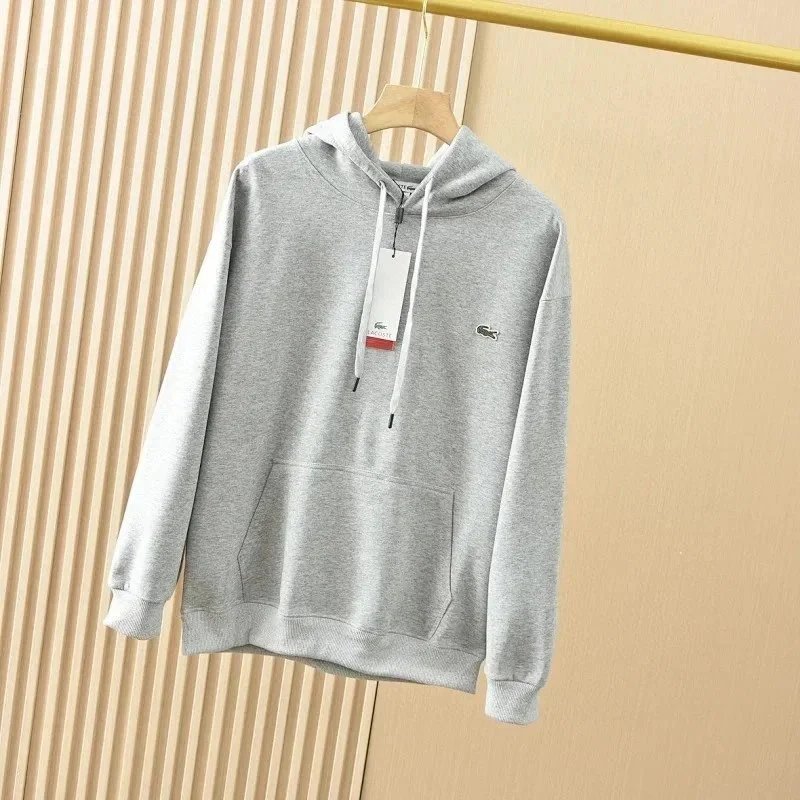 Lacoste Hoodies & Sweatshirts Crocodile Logo Pullover Hoodie — gray