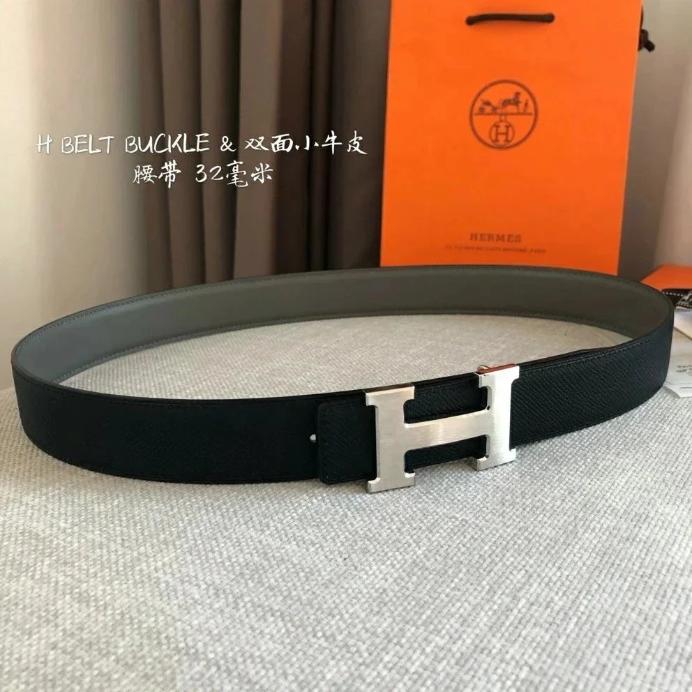 Hermès Belts Reversible 32 mm leather belt with H buckle — Black wire drawing silver buckle (take notes on waist circumference or height and weight)