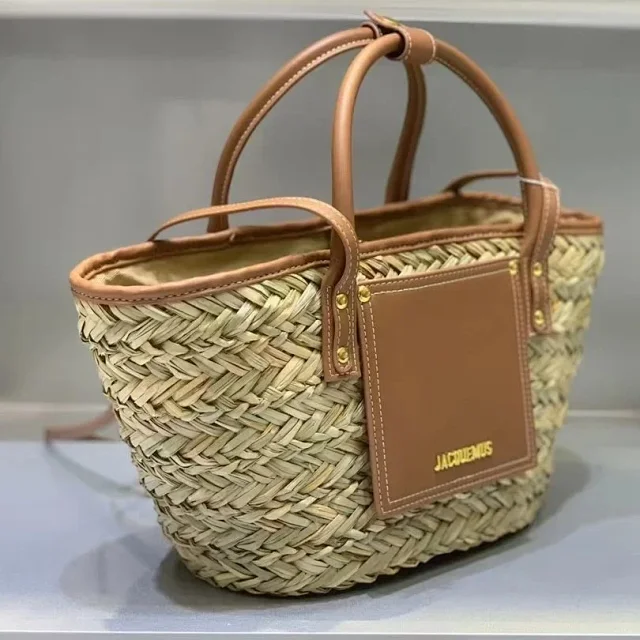 Jacquemus Handbags Woven Straw Basket Handbag with Leather Trim product detail image 3