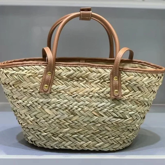 Jacquemus Handbags Woven Straw Basket Handbag with Leather Trim product detail image 4