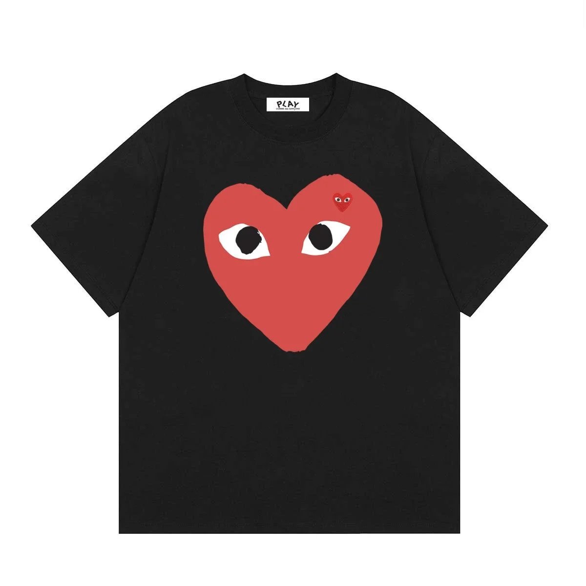 Comme des Garçons PLAY T-Shirts Short-Sleeve T-Shirt with Heart-Eyes Graphic Print — 08 black