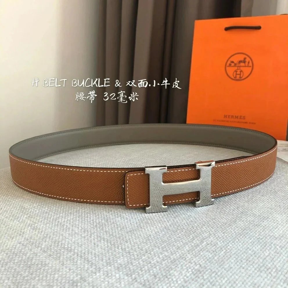 Hermès Belts Reversible 32 mm leather belt with H buckle — Yellow smooth silver buckle (take notes on waist circumference or height and weight)