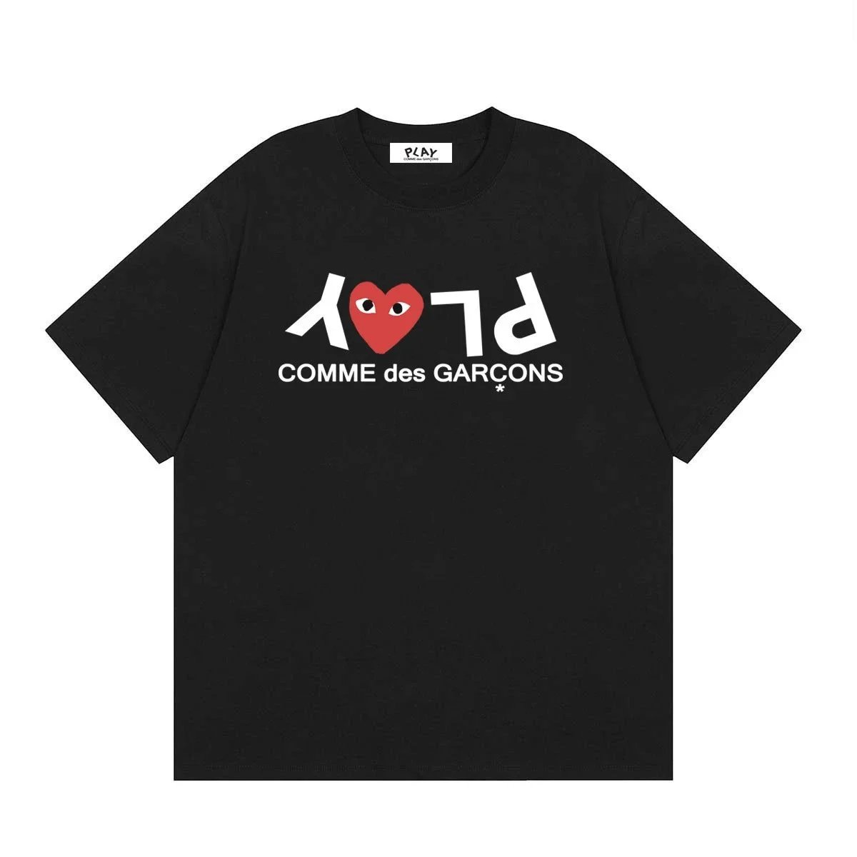 Comme des Garçons PLAY T-Shirts Short-Sleeve T-Shirt with Heart-Eyes Graphic Print — 06 Black