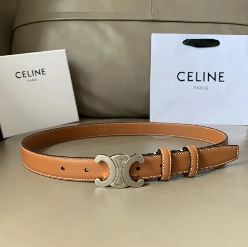 CELINE Belts Triomphe buckle belt — earthy yellow vintage silver buckle(2.5 Wide)