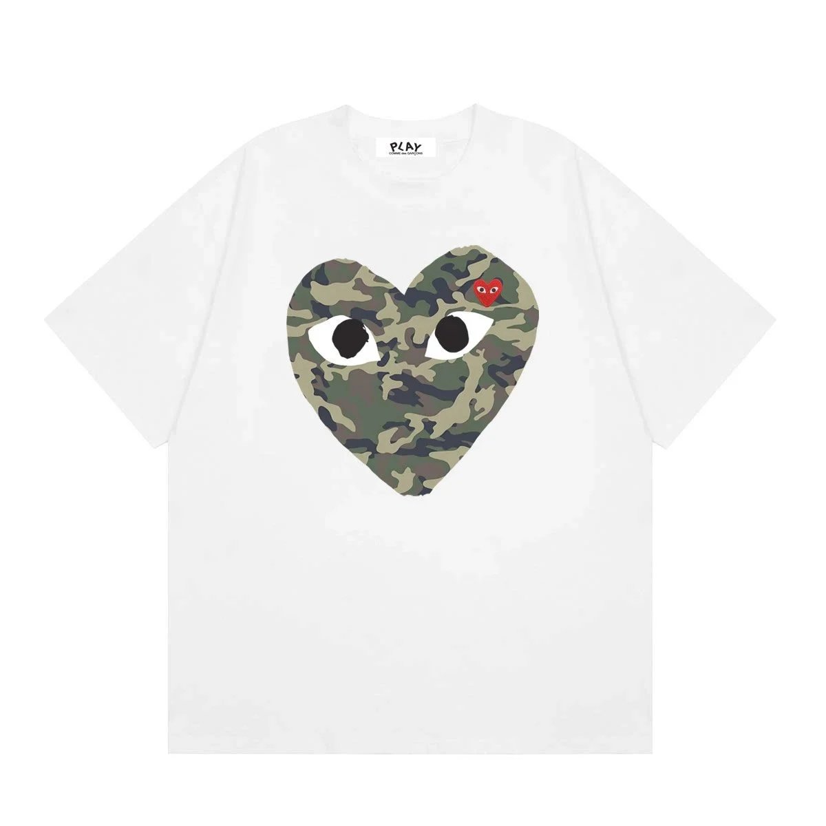 Comme des Garçons PLAY T-Shirts Short-Sleeve T-Shirt with Heart-Eyes Graphic Print — 11 white