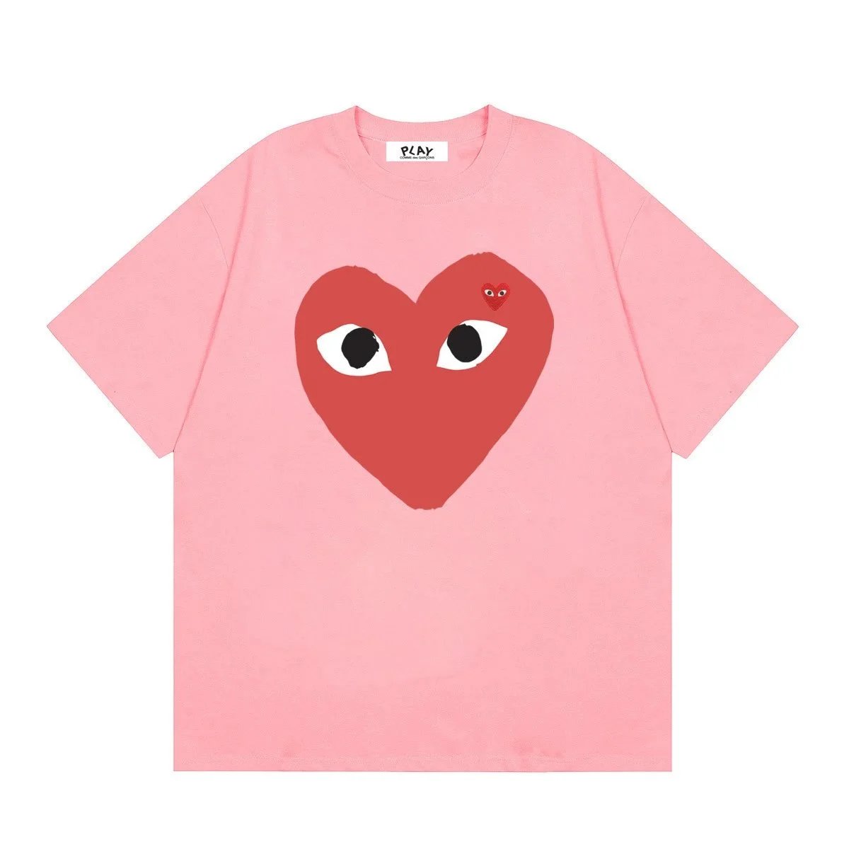 Comme des Garçons PLAY T-Shirts Short-Sleeve T-Shirt with Heart-Eyes Graphic Print — 08 pink