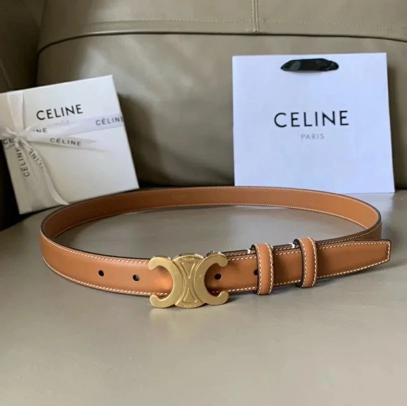 CELINE Belts Triomphe buckle belt — earthy yellow vintage gold buckle(2.5 Wide)