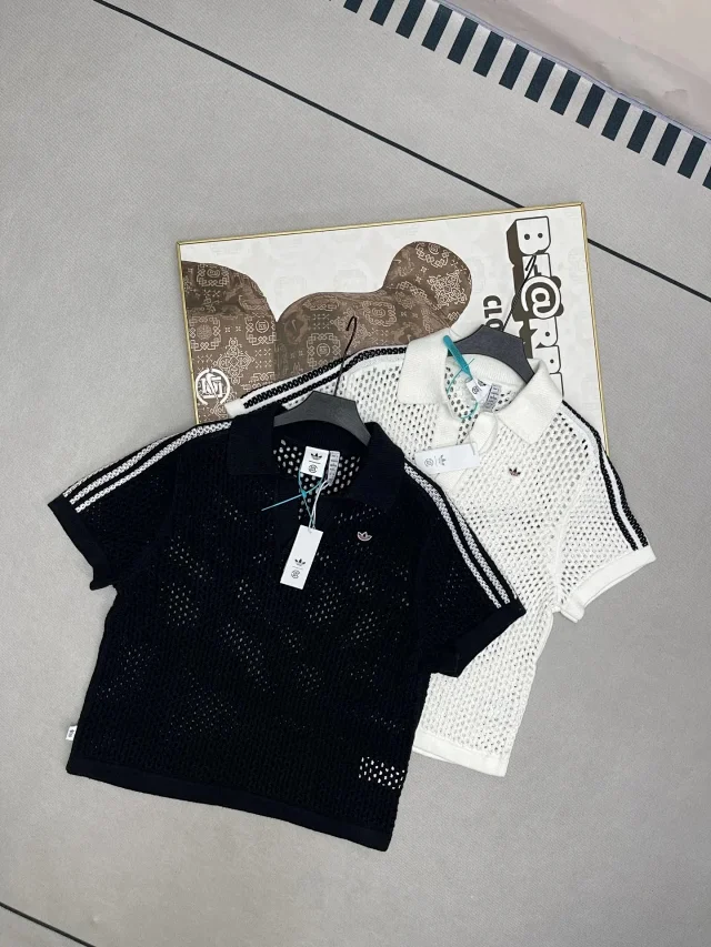 adidas Knitwear Crochet-knit short-sleeve polo product detail image 1