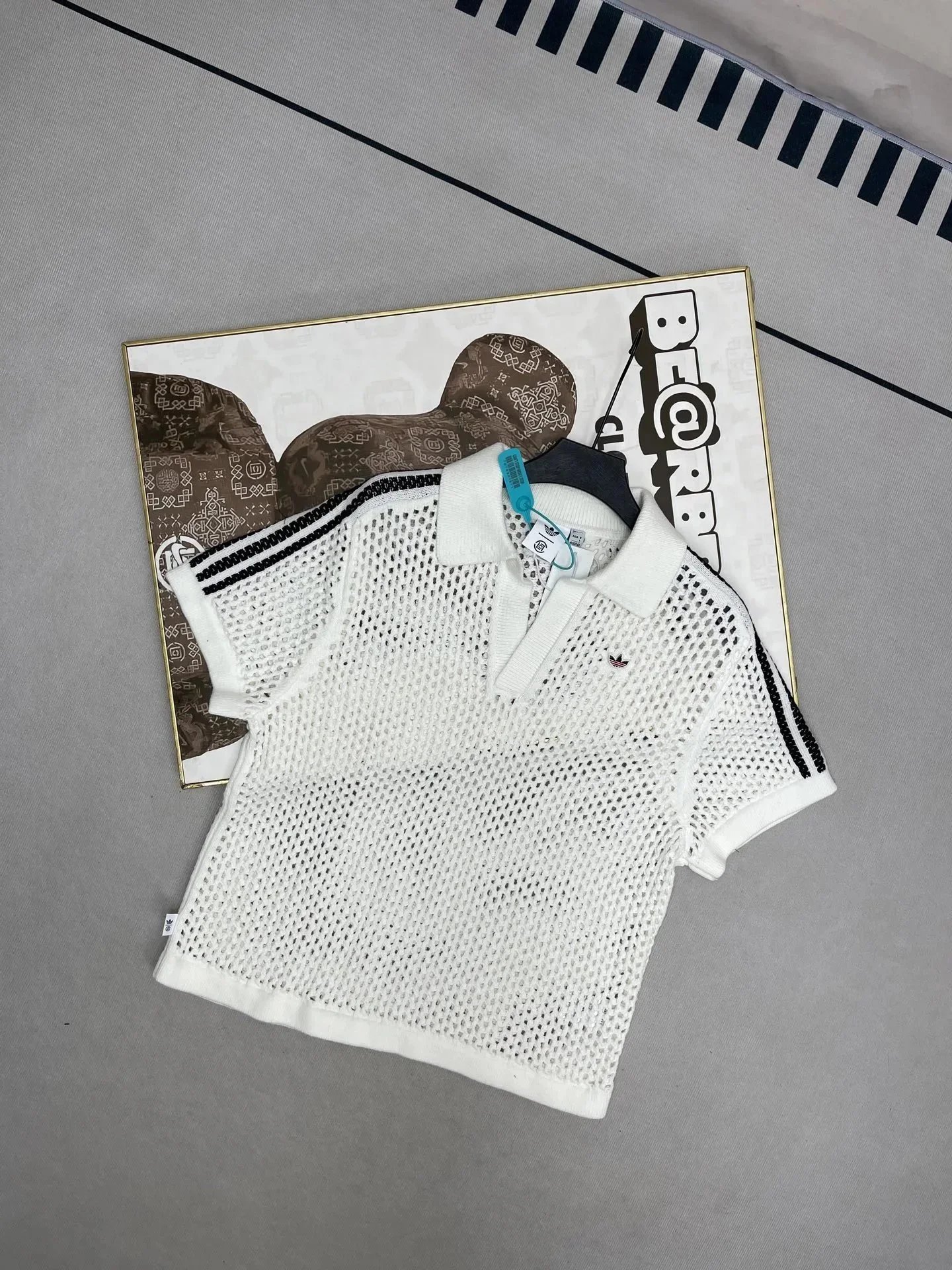 adidas Knitwear Crochet-knit short-sleeve polo — white